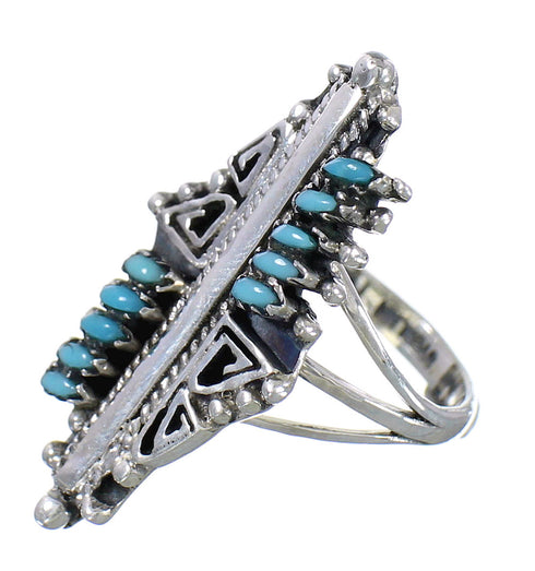 Turquoise Needlepoint Sterling Silver Southwest Water Wave Ring Size 8-1/2 RX94120